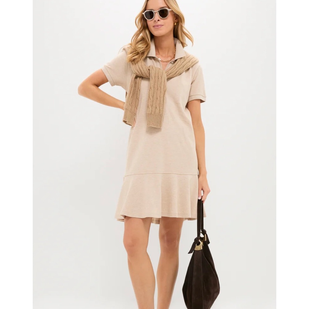Tuckernuck Sandstone Pique May Polo Shirt Dress Medium Long Sleeve Polo Beige - Picture 11 of 11